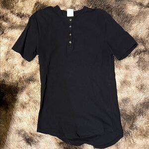 Zara Black Short Sleeve button neck Shirt